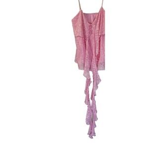 Coquette Babydoll Top XL Lace Mesh Sheer Tank Asymmetrical Frilly Cami Mermaid
